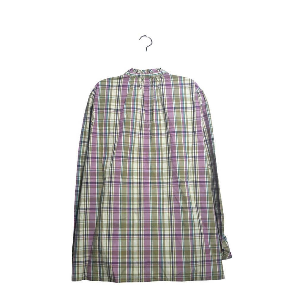 Joan Rivers Womens 2X Plaid Ruffle Collar Button Down Tunic Top Purple Olive - Picture 2 of 8